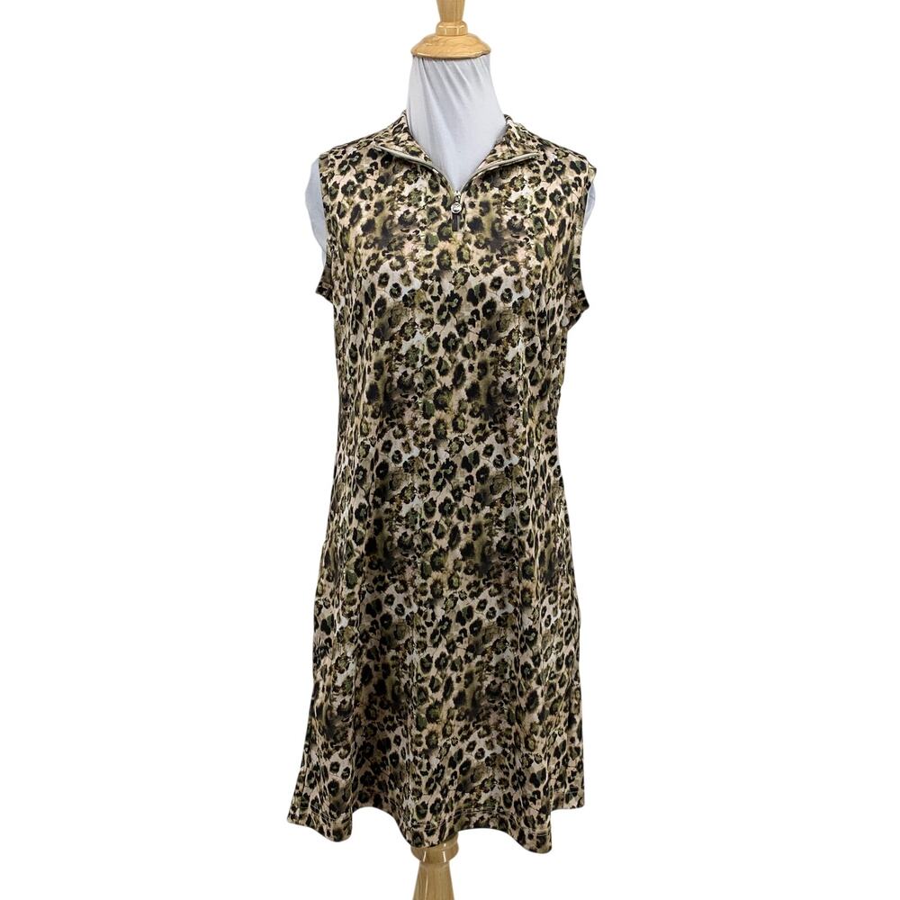 Daily Sports Dress Womens M Medium Multi Leopard Motif 1/4 Zip Sleeveless Golf